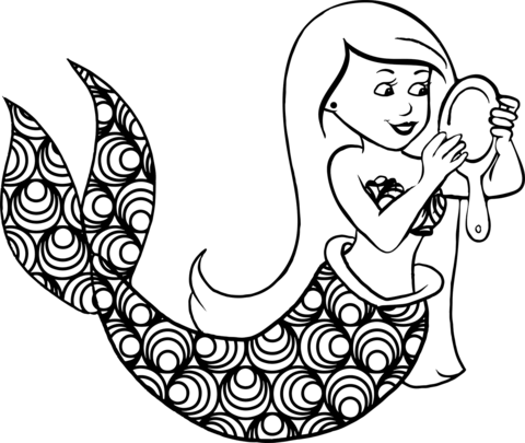 Mermaid With Mirror Coloring Page